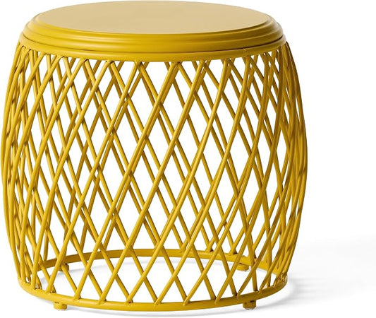 Christopher Knight Home Alamera Outdoor 19" Lattice Iron Side Table, Matte Yellow
