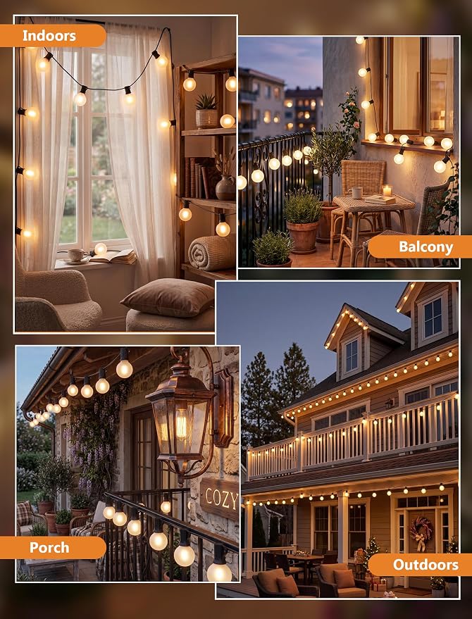 LED Outdoor String Lights 25Ft G40 Frosted White Globe Patio Lights Waterproof with 27 Shatterproof LED Bulbs, Hanging Outdoor Christmas Decorations Lights for Backyard Bistro Wedding Party Garden