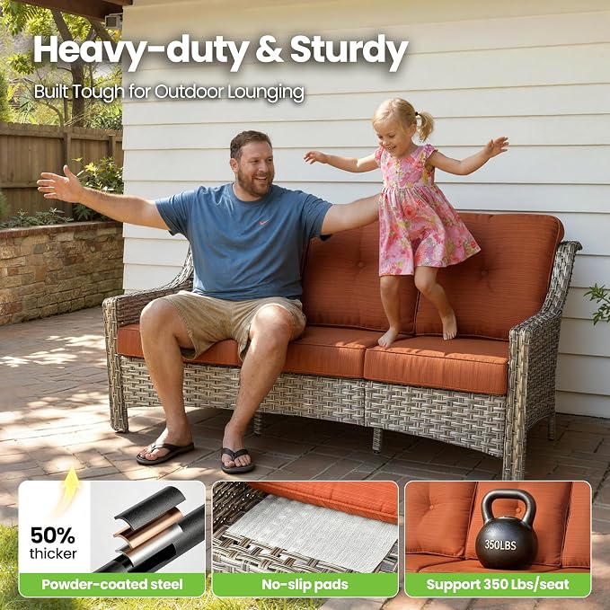 5 Pieces Patio Conversation Set,Wicker Swivel Rocking Chair and Coffee Table,All Weather Rattan Patio Furniture Set for Garden,Backyard,Poolside and Patio,Bold Orange
