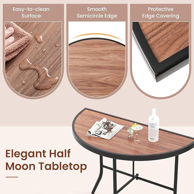 Giantex Half Round Folding Table, Half Moon Dining Table with Heavy-Duty Metal Frame, Portable Space-Saving Semi-Circle Bistro Table for Banquet Event Patio Garden Entryway (1)