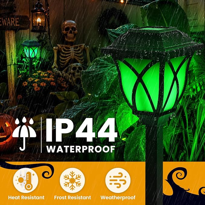 GIGALUMI Solar Halloween Lights Outdoor, LED Solar Pathway Lights 8 Pack | Garden Light Outdoor Decorations, Garden Decor for Yard, Patio, Landscape, Planter, Walkway (Green)