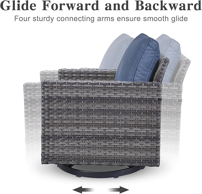 Belord 6 Piece Outdoor Furniture Patio Wicker Sofa Set, Oversize Outdoor Swivel Rocker Chairs with Rattan Ottomans, Conversation Sets Patio Furniture Come with Removable Washable Cushion Blue