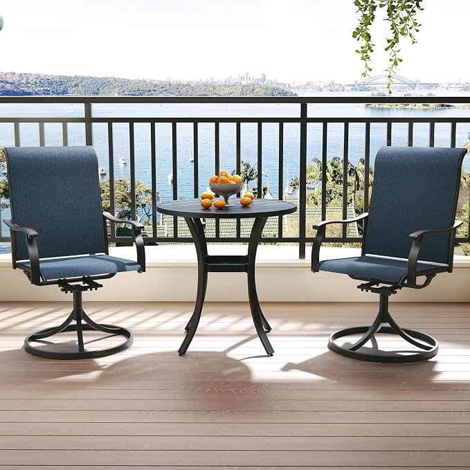 Anmutig 3 Piece Outdoor Patio Bistro Dining Set with 2 Swivel Dining Chairs & 1 Round Metal Dining Table, All Weather Dining Furniture Set for Lawn Garden Blue