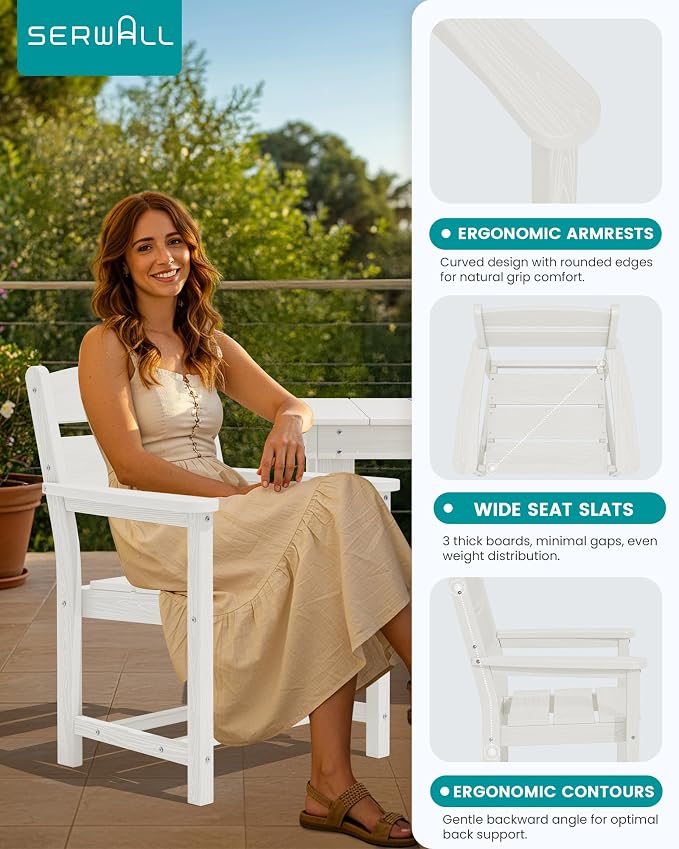 SERWALL HDPE Outdoor Dining Table and Chairs Set for 4 | with Oversized Chair Seat