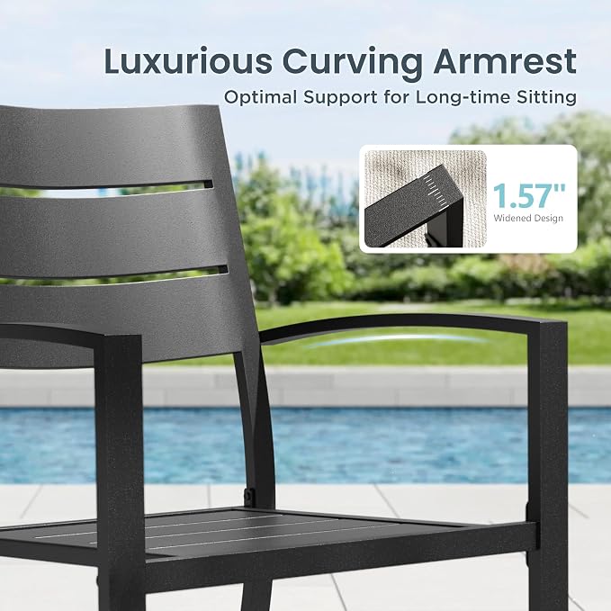 PHI VILLA 9 Pcs Outdoor Dining Set, 57.5" Square Metal Table, Black | Metal Table w/ Umbrella Hole & Stackable Iron Chairs,Patio Furniture Set for Deck,Yard, Porch