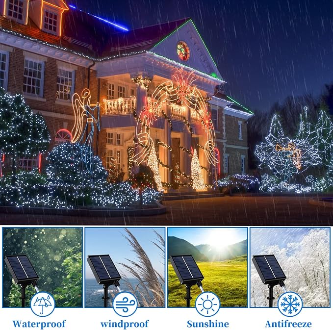 ANJAYLIA 66FT 200 LED Waterproof Outdoor Solar Rope Lights, Cold White | Solar Powered Rope Lights With 8 Modes, Remote, Timer, Dimming, Auto On/Off For Garden, Deck, Patio, and Holiday Decor