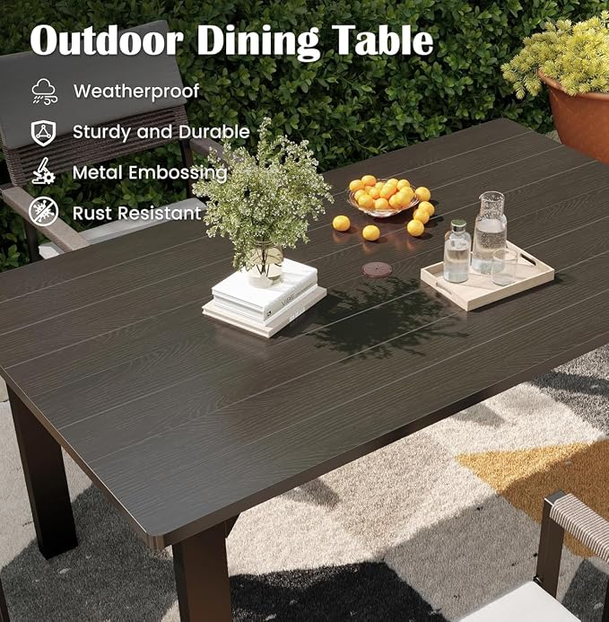 Sundale Outdoor Patio Dining Table for 6, Metal Outdoor Dining Table with 2" Umbrella Hole, 60" Rectangular Outdoor Tables for Backyard, Yawn, Garden