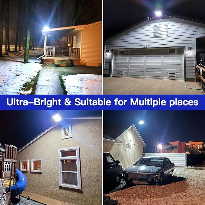 Solar Street Lights Outdoor, IP67 Waterproof, with Motion Sensor, Remote, and Auto Dusk to Dawn | Bright 6500K LED Solar Powered for Patio, Garden, Garage, Courtyard & Parking Lot (2 Pack)