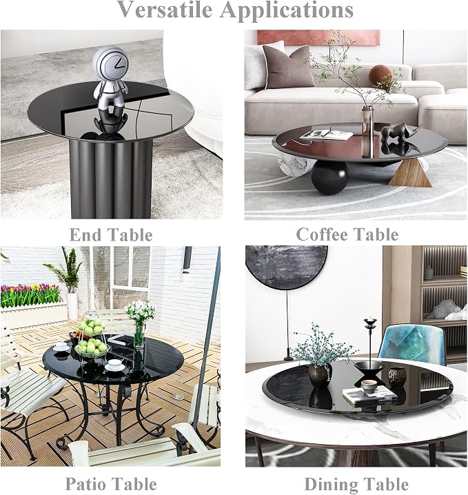 20 Inch Round Black Tempered Glass Table Top, Black Table Surface Protector, Safe 1/4" Thick-Round Polished Edge, Replacement Glass Top for Home, Office, Patio, Outdoor/Indoor