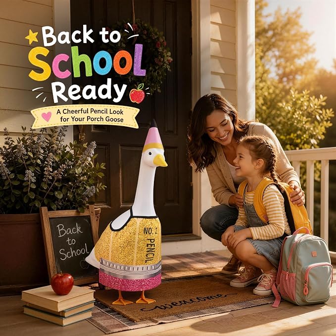 Cute Pencil Goose Outfits, 23” Back to School Porch Goose Outfit with Matching Hat, First Day of School Goose Costume for Classroom School Decor, Outdoor Lawn, Yard, Patio