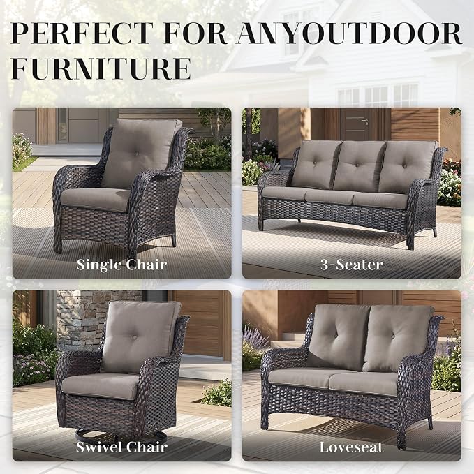 Rilyson Wicker Rocking Chair Swivel Chairs - 2 Piece Rocker Patio Chairs Set Rattan Rocking Chair for Outdoor Porch Deck Garden Backyard (Brown/Grey)