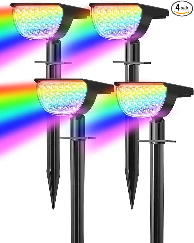 GKGG Solar Multicolor Lights Waterproof IP65, 8 Lighting Modes Solar Spot Lights Outdoor Yard Garden Landscape Pathway Decorations (Multicolor, 4 Pack)