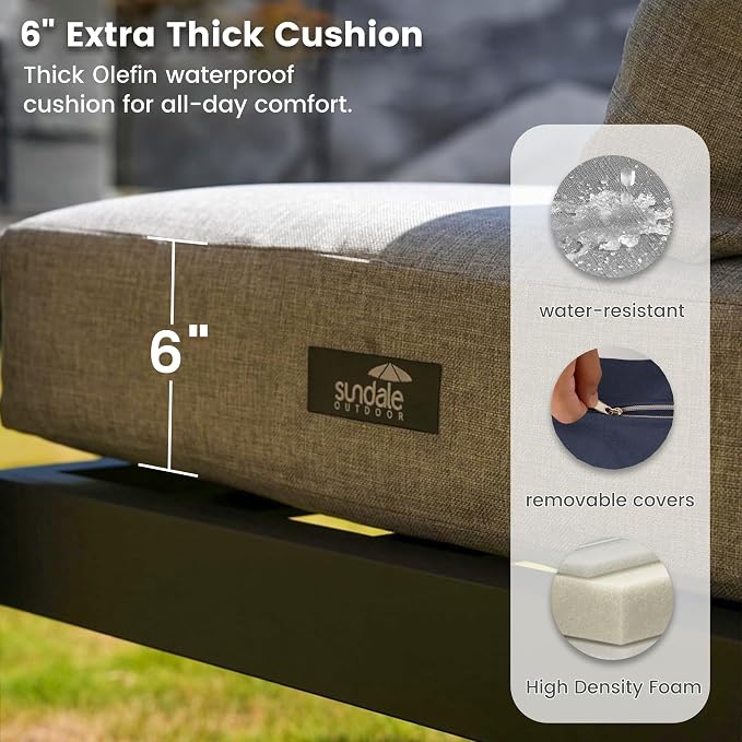 Sundale Outdoor Aluminum Patio Furniture Set, 7 Piece Outdoor Conversation Sets with Coffee Table, Ottoman and Washable Thick Cushions, All Weather Outdoor Sectional Set for Deck, Lawn, Yard (Grey)