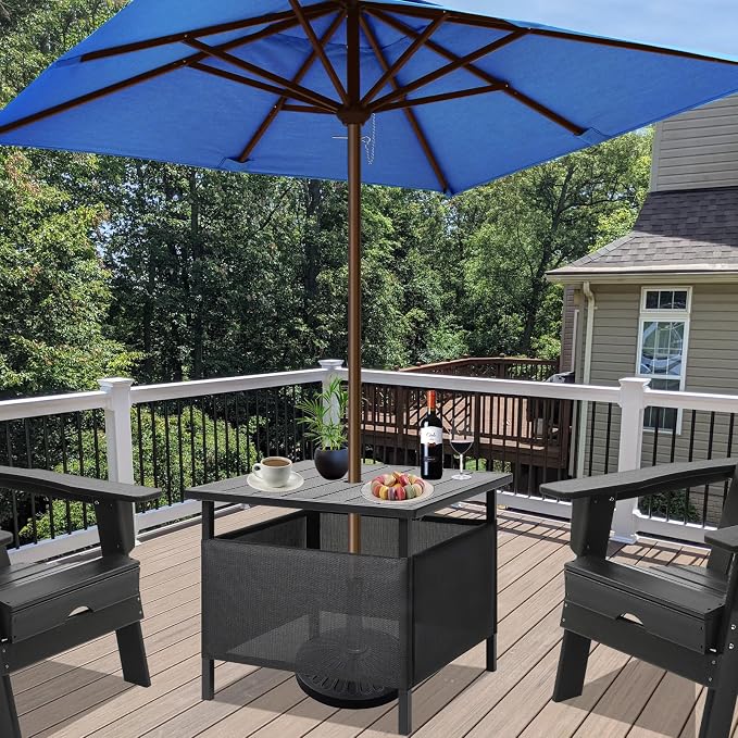 LZRS Adirondack Outdoor End Table with Umbrella Hole, Pool Composite Patio Table,HDPE End Tables for Backyard,Pool, Indoor Companion, Easy Maintenance & Weather Resistant(Light Grey)