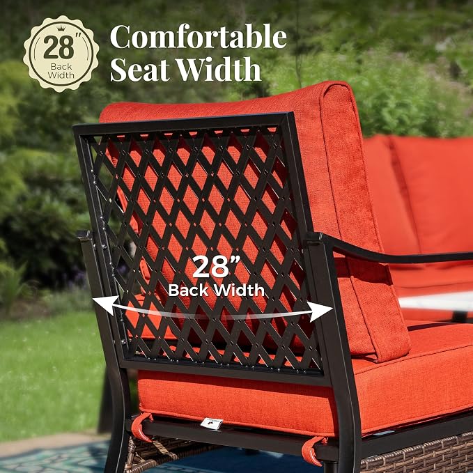 MIXPATIO Patio Furniture Set with Coffee Table, Outdoor Conversation Set with 2 x Fixed Chairs, 1 x 3-Seat Sofa for Lawn Garden Backyard, Red