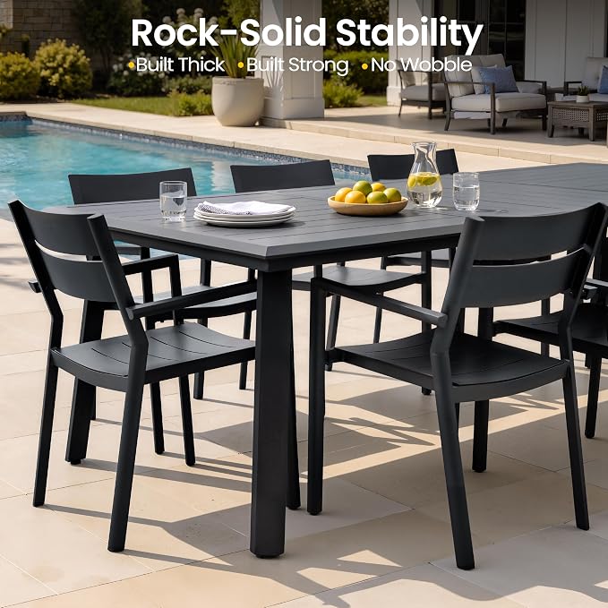 Outdoor Dining Table for 8, 83" Aluminum Patio Table | 1.57-1.97" Adjustable Umbrella Hole Rectangle All Weather Outside Table for Lawn Backyard Garden