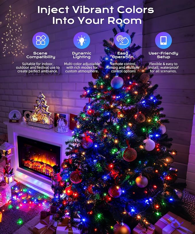 Smart 99ft 200 LED Christmas Halloween Fairy String Lights | App & remote DIY color changing orange, purple & RGB twinkle glow; ideal for indoor or outdoor whole house holiday decor.