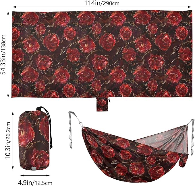 Camping Hammock Outdoor Hammocks for Outside Scarlet Rose Beach Trees Portable Lightweight with Pockets Tree Straps Indoor Small