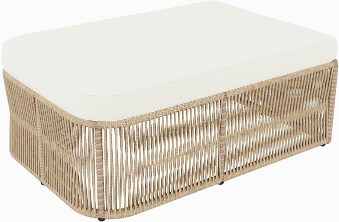 Merax 4-Piece Patio Furniture Set, L-Shaped Outdoor Wicker Modular Sectional Sofa with Thick Cushions and Glass Top Coffee Table, Rattan Patio Conversation Set for Backyard, Garden and Poolside, Beige