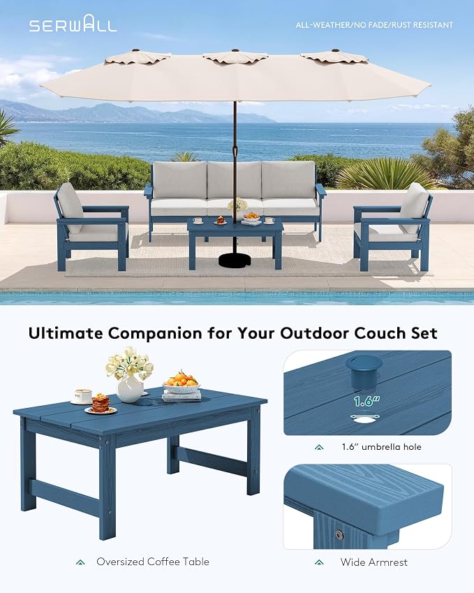 SERWALL HDPE Outdoor Patio Furniture Set with Coffee Table