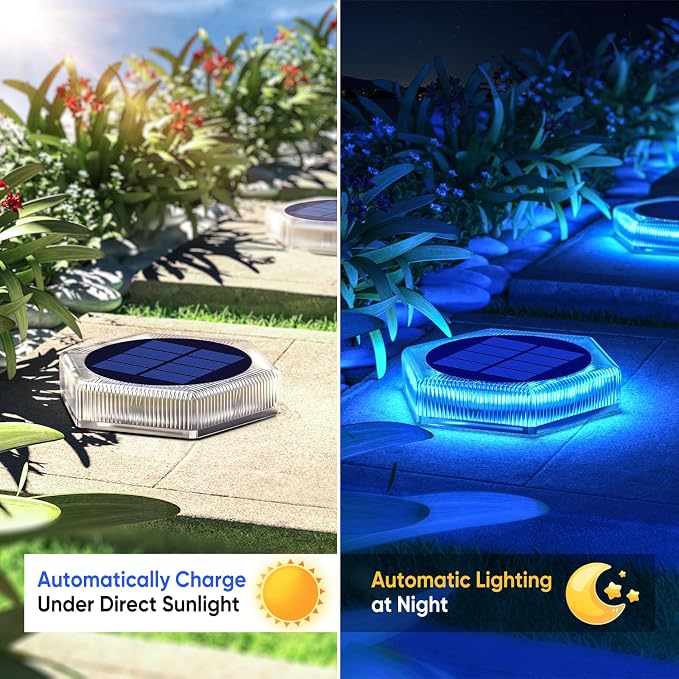 YiLaie Blue Solar Lights Outdoor Waterproof Boat Dock Deck Step Lights for Outside Stick on Solar Powered Driveway Marker Stair Lights for Flat Patio Post Concrete Pathway Walkway Warning (6 Pack)