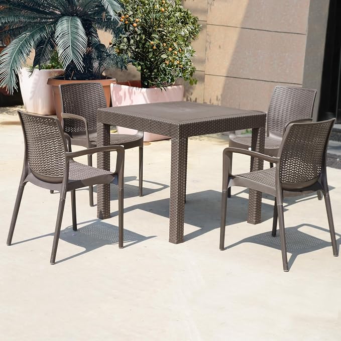 DIMAR GARDEN 4 Piece Patio Dinning Chairs Set, Outdoor Resin Dining Chairs with High Back, Deck Chair with Armrest, Flax Gray