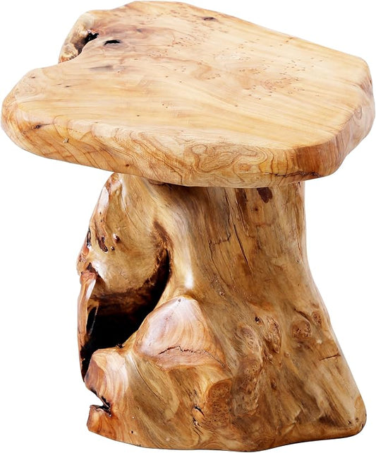13.8" Live Edge Cedar Tree Stump Stool Handcrafted Solid Natural Wood Side Table Rustic Plant Stand Accent Nightstand for Bedroom,Living Room,Patio,Garden