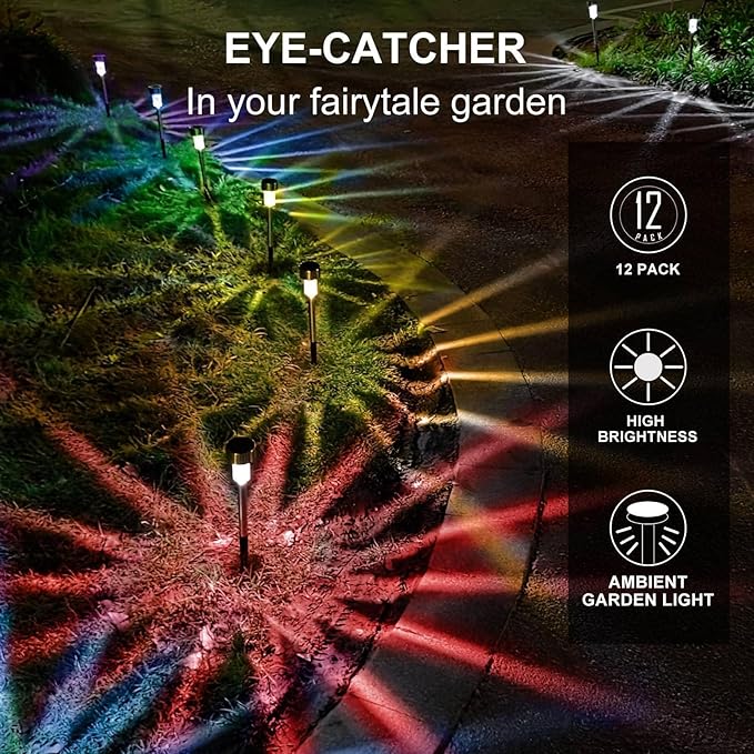 Solar Lights Outdoor Waterproof, Solar Garden Lights, Multicolor, 16Pack | Outdoor Solar Lights Stainless Steel LED Landscape Lighting Decorations for Yard Pathway Patio Lawn
