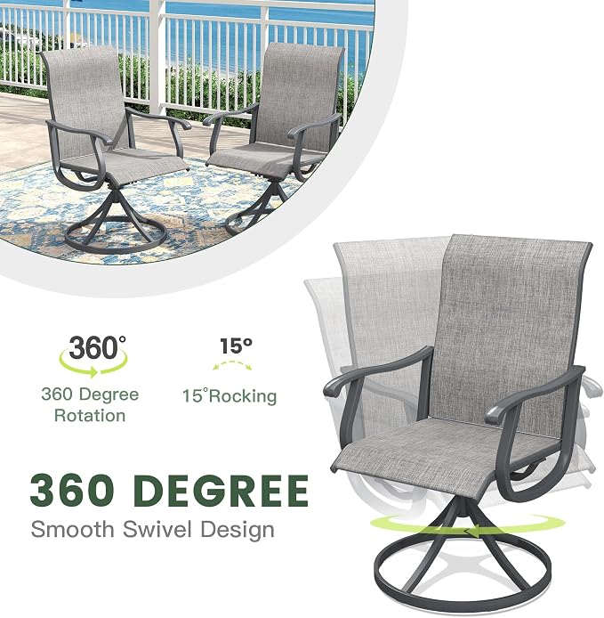 Outdoor Dining Set for 4, 40.6" Metal Round Outdoor Dining Table with Umbrella Hole and Sling Patio Swivel Chairs, 5 Pieces Patio Table and Chairs Set for Garden Backyard, Grey and Dark Grey