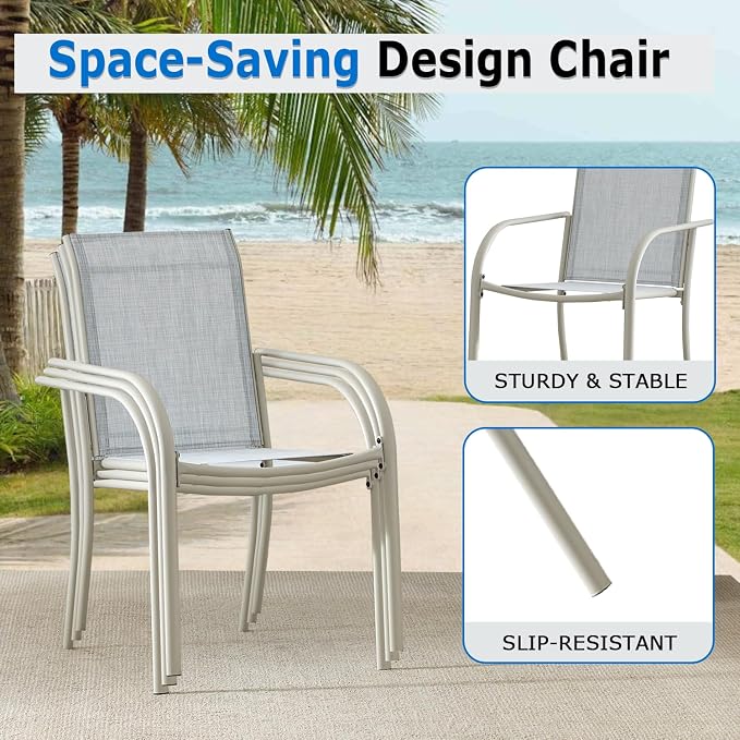 5-Piece Outdoor Dining Set, 35.5" Square Metal Patio Table with Beige Chairs, Black Table with Umbrella Hole for Garden, Yard, Patio