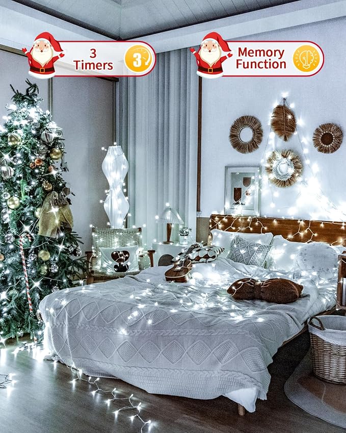 Christmas Lights String Outdoor Indoor, Xmas Tree Decorations Lights, Plug in Twinkle Fairy Light with Remote Timer Dimmable for Room Yard Holiday Party Wedding Decor (Cold White, 403FT 1200 LED)