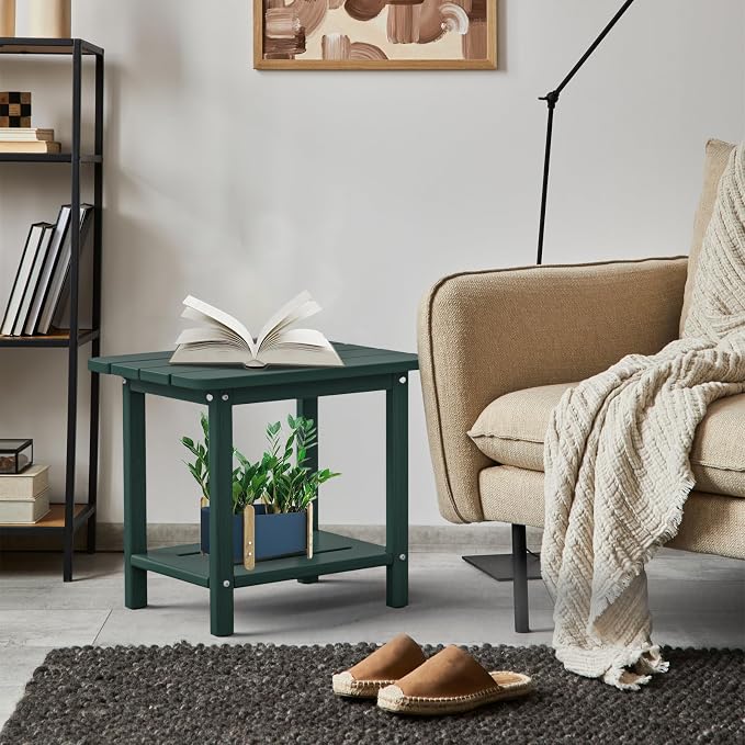 nevilywood 2-Tier End Table, Outdoor Adirondack Side Tables, Whether resisted HDPE, Wood Texture - Poolside, Patio,Lawn & Green
