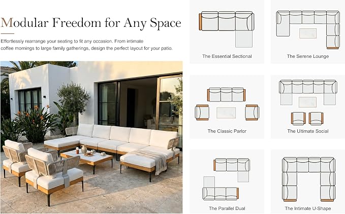 PURPLE LEAF Patio Furniture Set Outdoor Conversation Sets with Fade-Resistant Cushions and Pillows 10 Pieces Aluminum Modern Wicker Sofa Chairs for Balcony Yard Garden, White
