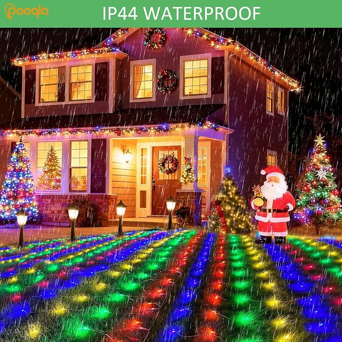 Pooqla Solar Net Lights, 10x10ft 280LED Gazebo Net Lights Outdoor with 8 Modes, Solar & USB Powered Waterproof String Lights Clear Wire, Chandelier for Pergolas, Patio, Bush, Backyard Decor Colorful