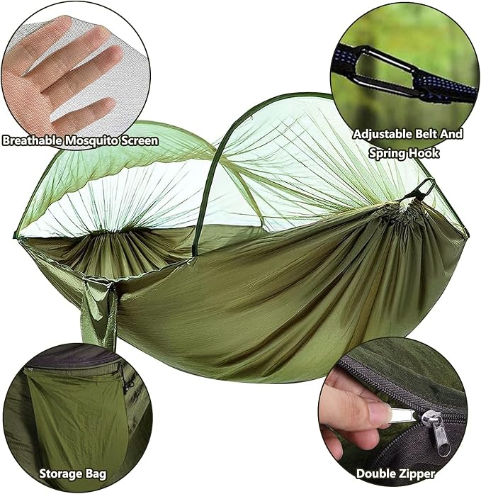 Travel Hammock with Mosquito Net, Lightweight Camping Hammock Hold Up to 200kg, Portable Outdoor Hammock for Camping Hiking Backpacking,Orange,250x120cm
