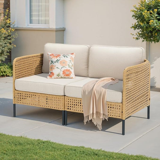 Belord Patio Conversation Sets, Boho Outdoor Furniture with Waterproof Cushions, Wicker Patio Furniture for Porch, Balcony (2 Pieces)