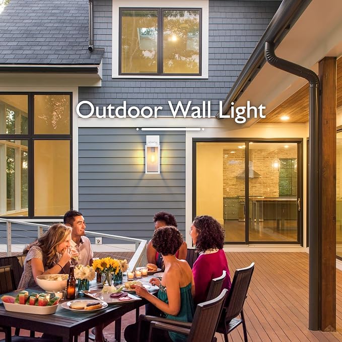 BesLowe Outdoor Wall Light, Modern Exterior Porch Sconce Lighting, White | Waterproof, Rust-Resistant, Durable Metal with Clear Glass, Standard E26 Socket, Easy to Install