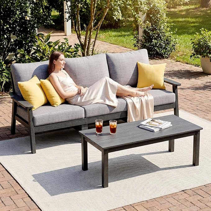 Ayge HDPE Patio Furniture Set, 7 Piece Sectional Outdoor Furniture Set, All Weather Outdoor Couch Set Patio Conversation Set for Deck, Lawn, Black