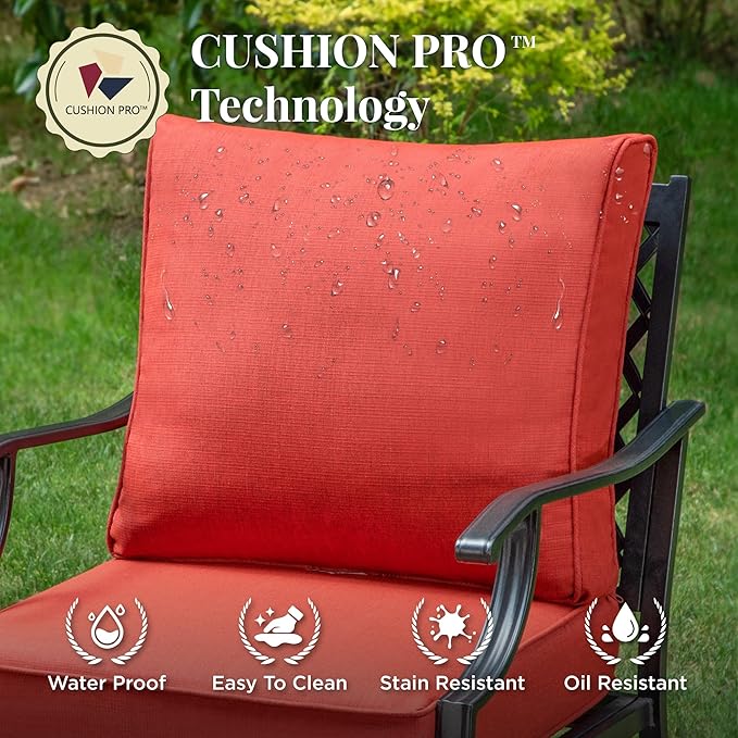MIXPATIO Patio Furniture Set 7 pcs, Outdoor Patio Furniture, 3-Seat Sofa, 4 Single Chairs, 2 Ottomans and 5.75" Extra Thick Cushion, Patio Conversation Set for Garden Backyard Deck,Red
