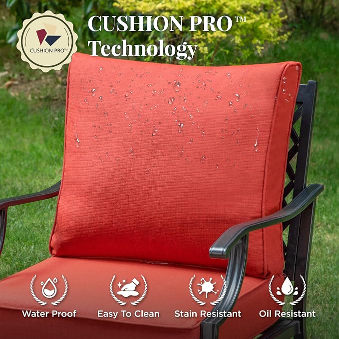MIXPATIO Patio Furniture Set 7 pcs, Outdoor Patio Furniture, 3-Seat Sofa, 2 Single Chairs, 2 Rocking Chairs, 2 Ottomans and 5.75" Extra Thick Cushion, Patio Conversation Set for Backyard Deck,Red