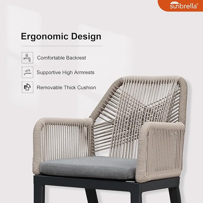 PURPLE LEAF 9 Pieces Patio Dining Set Aluminum Modern Rectangular Table and Rattan Arm Chairs with Cushions for Kitchen Porch Garden Outdoor Furniture Sets, Beige and Dark Grey