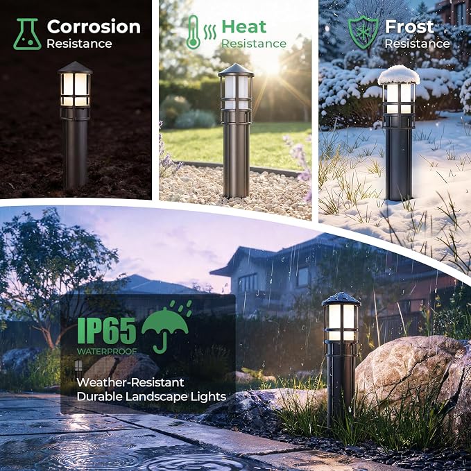 Low Voltage Landscape Pathway Lights, Replaceable G4 Bulb 12V 4W 2700K Outdoor LED Landscape Lighting, Aluminum Waterproof Walkway Lighting, Bollard Path Lights Wired, Bronze 6 Pack