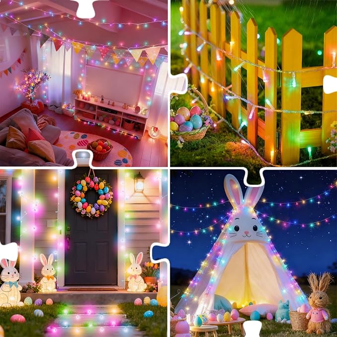 HOME LIGHTING 66ft Easter Decorative Mini Lights, 200 LED Clear Wire Fairy Starry String Lights Plug in, 8 Lighting Mode, Indoor Outdoor Xmas Tree Wedding Party Garden Decoration (Pastel Multicolor)