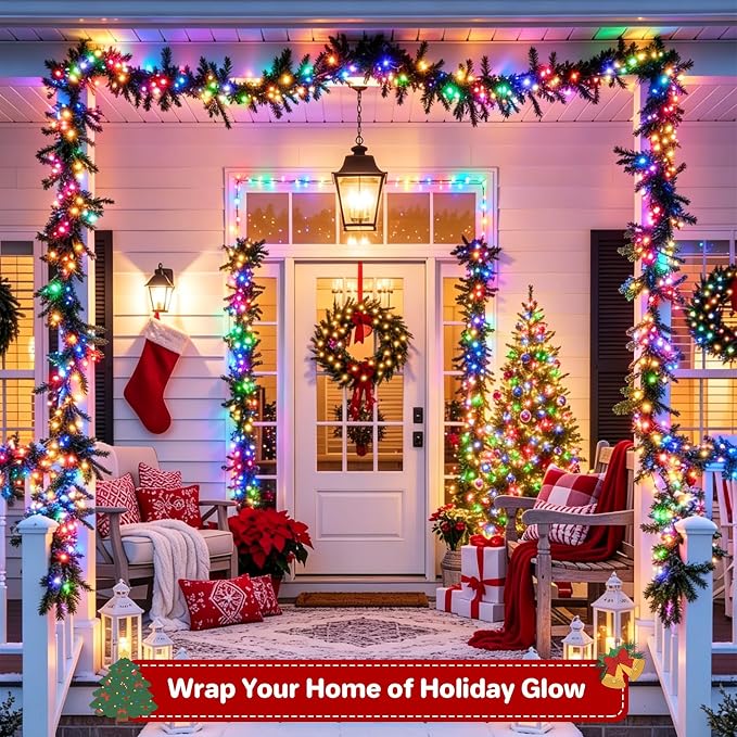 66ft 200 LED Christmas Tree String Lights Outdoor Fairy Lights Plug in, Expandable Green Wire Clear Bulbs Mini Lights 8 Modes, Xmas Wedding Party Decoration (Multicolor)