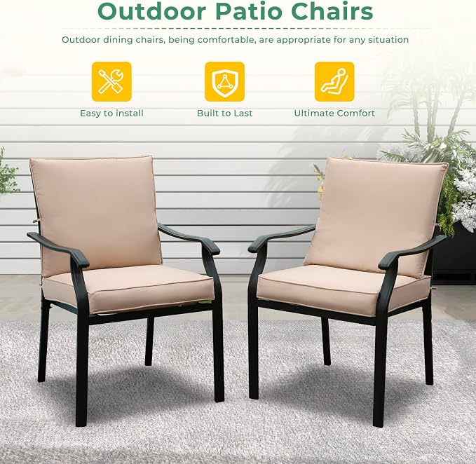 LVUYOYO 7-Piece Outdoor Patio Dining Set, Metal Stackable Chair & Rectangular Table Set, All-Weather Furniture for Backyard, Garden,Balcony,Porch (1 Rectangular+ 6 Dining Chairs)