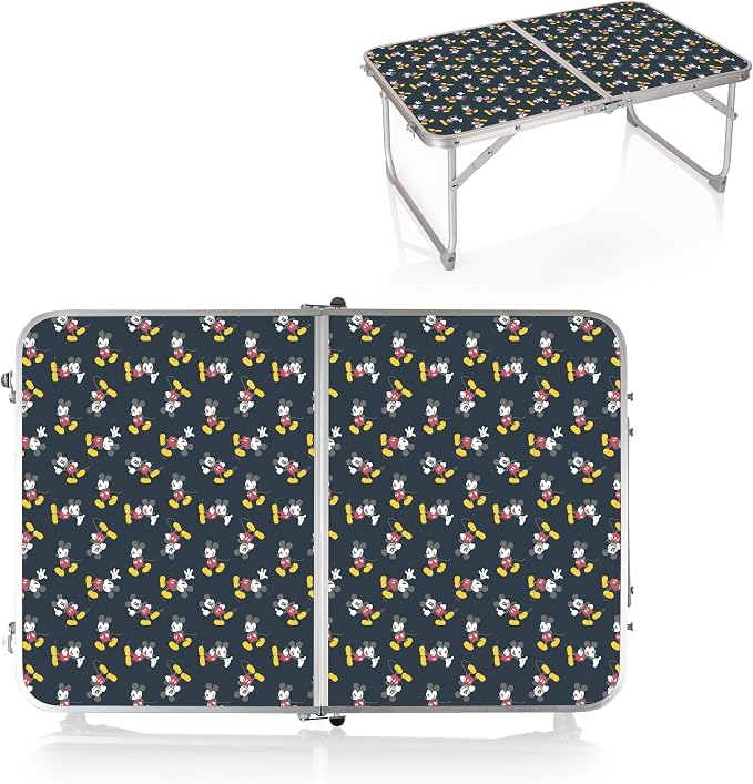 PICNIC TIME Disney Mickey Mouse Concert Mini Portable Table, Small Folding Table, Mini Picnic Table, (Charcoal Wood Grain)