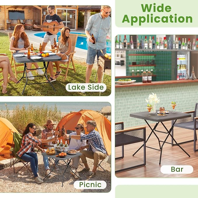 Tangkula 31.5" Square Folding Table, Indoor Outdoor Foldable Plastic Table with HDPE Tabletop, Sturdy Metal Fame, Carrying Handle, 4 Person Picnic Table for Camping BBQ Party