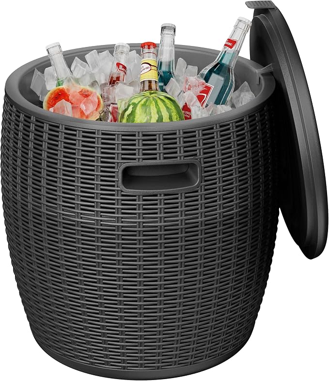 EasyUp Outdoor Cooler Side Table – 17 Inch Resin Cooler Bar Table for Wine, Champagne, and Beverages – Elegant Party, Kitchen, and Home Cool Bar (16.73 x 16.73 x 17.32 Inches, 8.16 lbs) (Black)