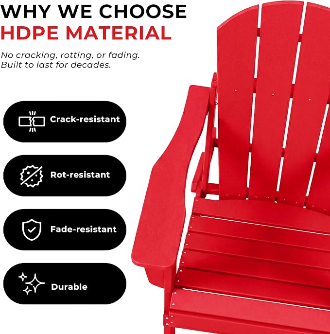 Costaelm Patio Conversation Set, 5 piece Balcony Furniture, Small Patio Firepit Furniture Outdoor Adirondack Round Coffee Table and Chair for Backyard Lawn Porch Pool Garden, Red