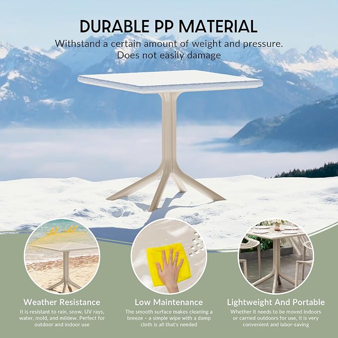 WestinTrends Playa 31.5" Square Plastic Outdoor Patio Dining Table for 4, Sand